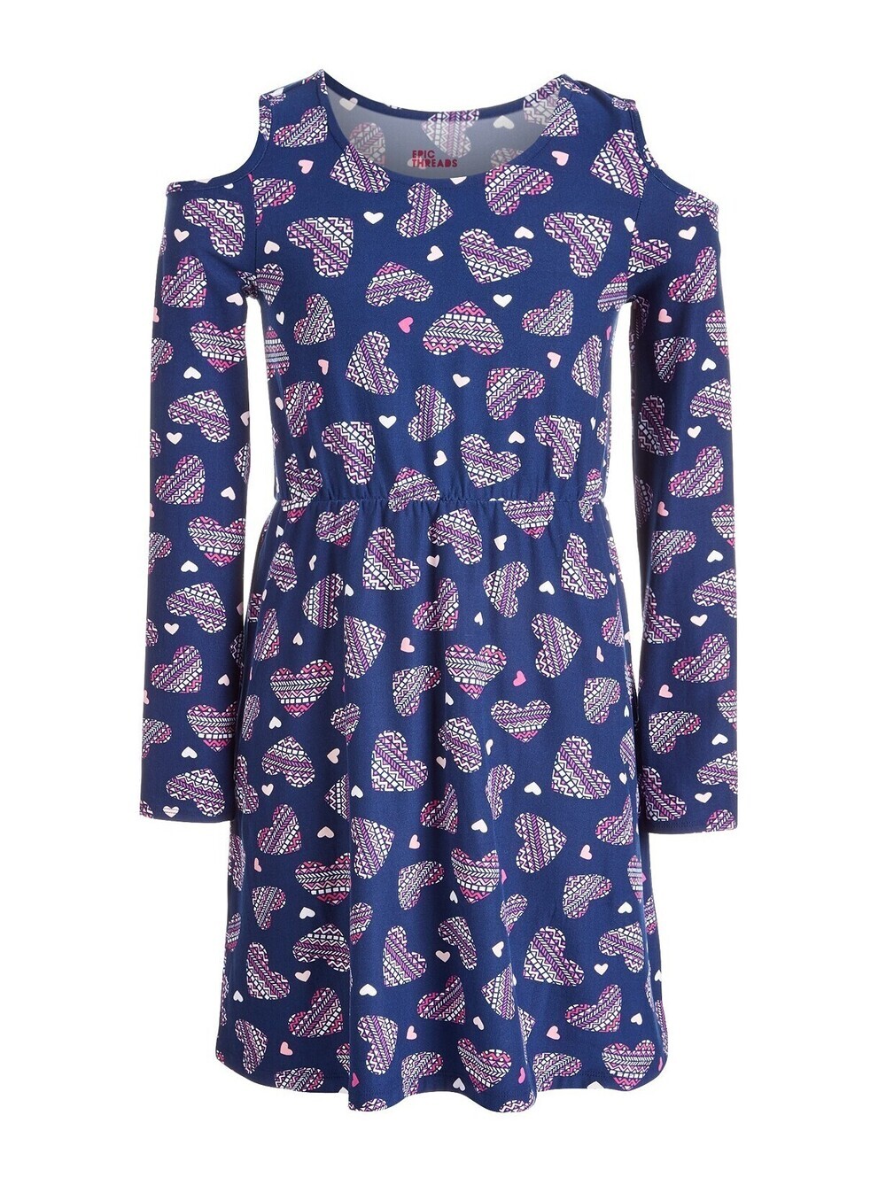 Epic Threads Big Kid Girls Cold Shoulder Heart Print Dress Size M